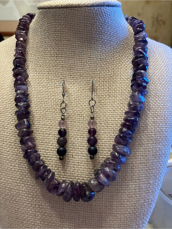 Handcrafted Jewelry - Amethyst Choker Necklace with Matching Earrings